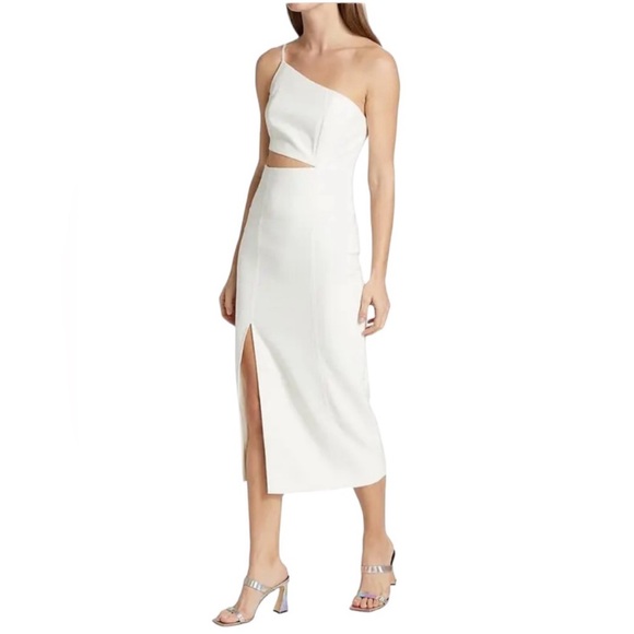 NET! CINQ À SEPT Laurile Cutout Crepe Midi Dress in Ivory. Size 8 - Picture 2 of 4
